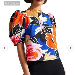 Ted Baker Azura Colorful Floral Top Puff Sleeve Top With Seam
Detailing